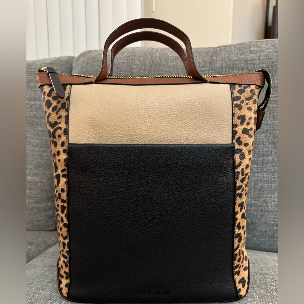 Cole Haan Stylish Leather Black and Tan Tote Bag